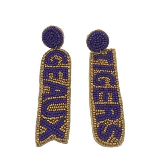 Geaux Tigers Beaded Team Earrings/Geaux Tigers/LSU Earrings/Gift for Her/Gameday - Picture 2 of 3